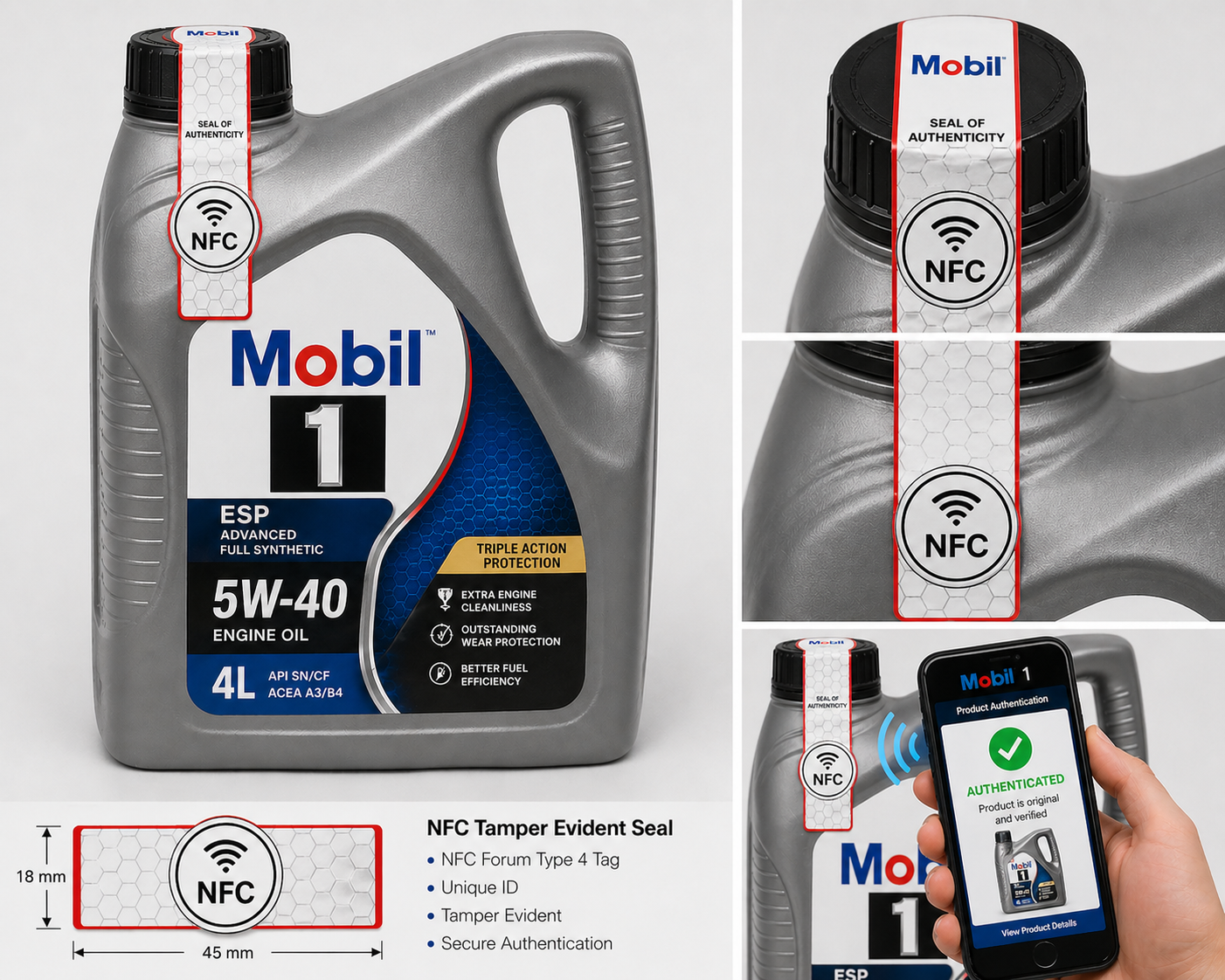 Smart NFC seal on Mobil 1 engine oil