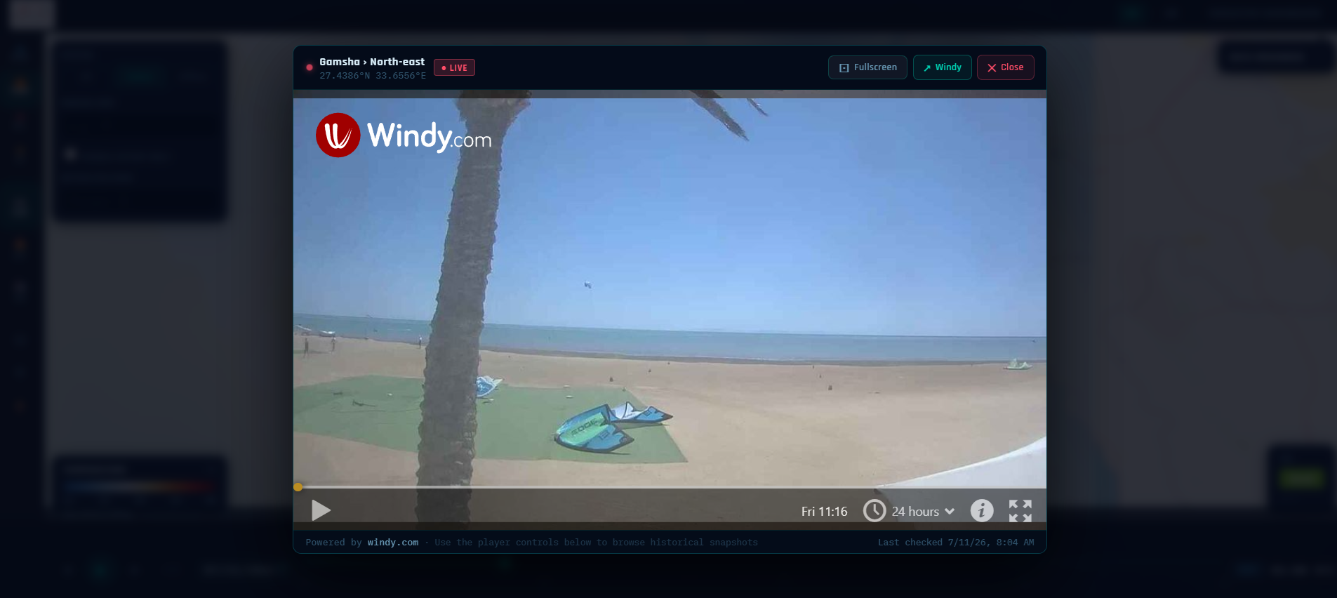 Webcam verification — A live webcam view supports visual confirmation and contextual investigation of nearby environmental events.
